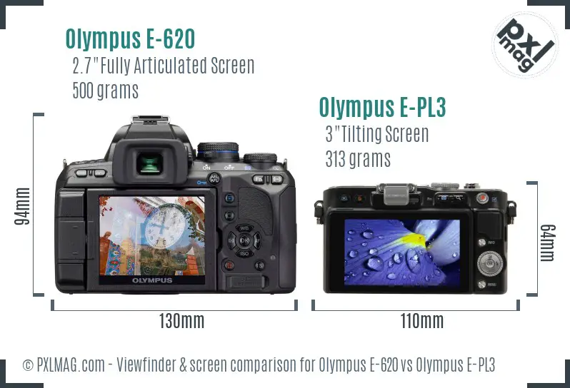 Olympus E-620 vs Olympus E-PL3 Screen and Viewfinder comparison