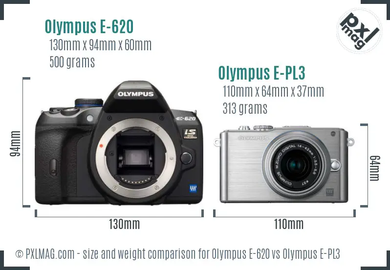 Olympus E-620 vs Olympus E-PL3 size comparison