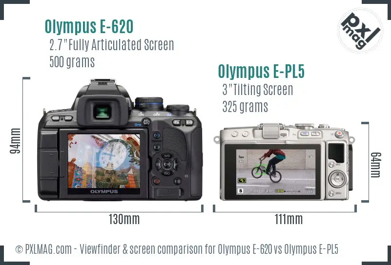 Olympus E-620 vs Olympus E-PL5 Screen and Viewfinder comparison
