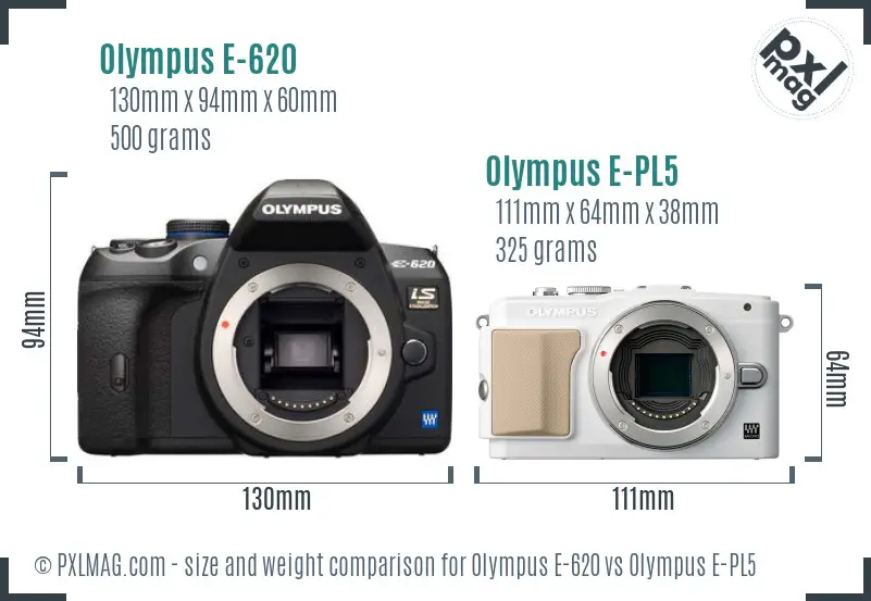 Olympus E-620 vs Olympus E-PL5 size comparison
