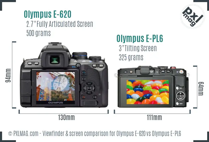 Olympus E-620 vs Olympus E-PL6 Screen and Viewfinder comparison