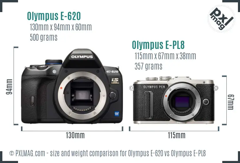 Olympus E-620 vs Olympus E-PL8 size comparison