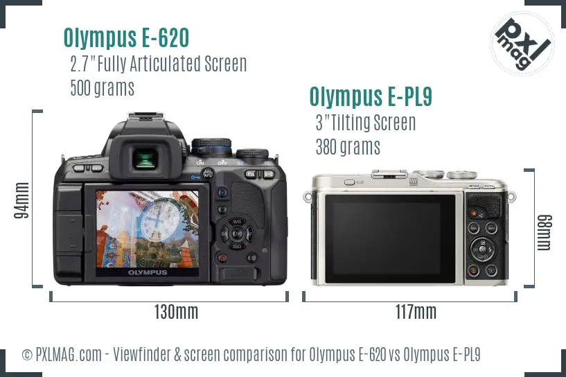 Olympus E-620 vs Olympus E-PL9 Screen and Viewfinder comparison