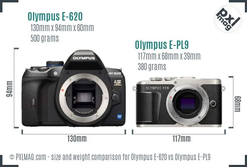 Olympus E-620 vs Olympus E-PL9 size comparison