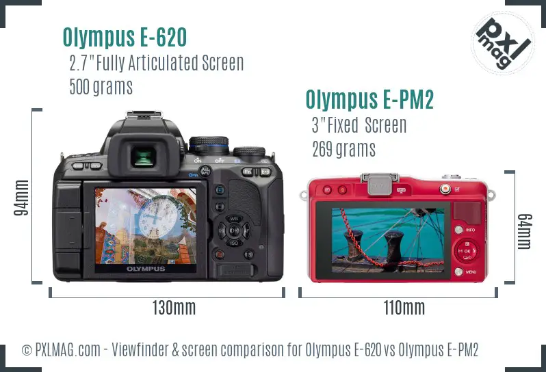 Olympus E-620 vs Olympus E-PM2 Screen and Viewfinder comparison