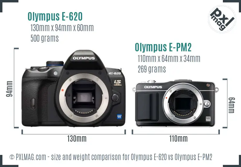 Olympus E-620 vs Olympus E-PM2 size comparison