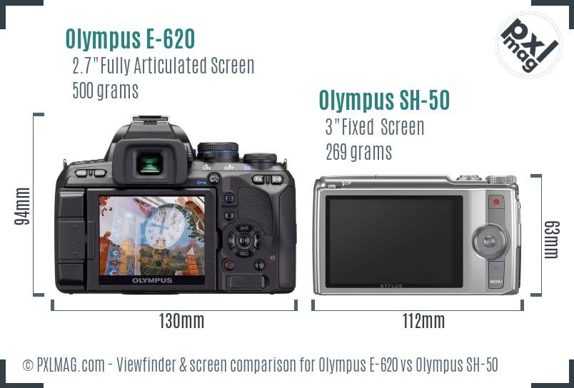 Olympus E-620 vs Olympus SH-50 Screen and Viewfinder comparison