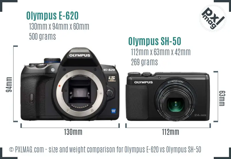 Olympus E-620 vs Olympus SH-50 size comparison