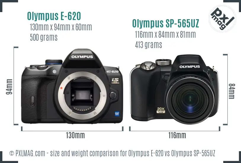 Olympus E-620 vs Olympus SP-565UZ size comparison