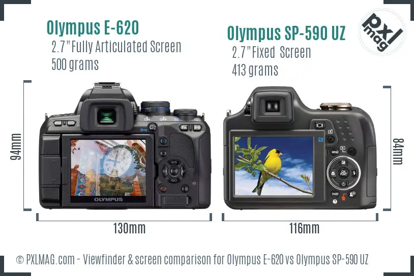 Olympus E-620 vs Olympus SP-590 UZ Screen and Viewfinder comparison