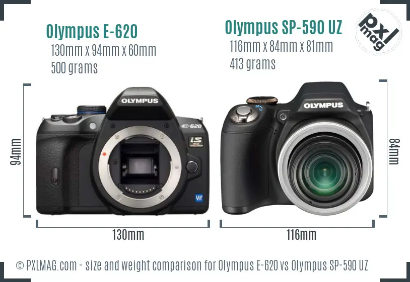 Olympus E-620 vs Olympus SP-590 UZ size comparison