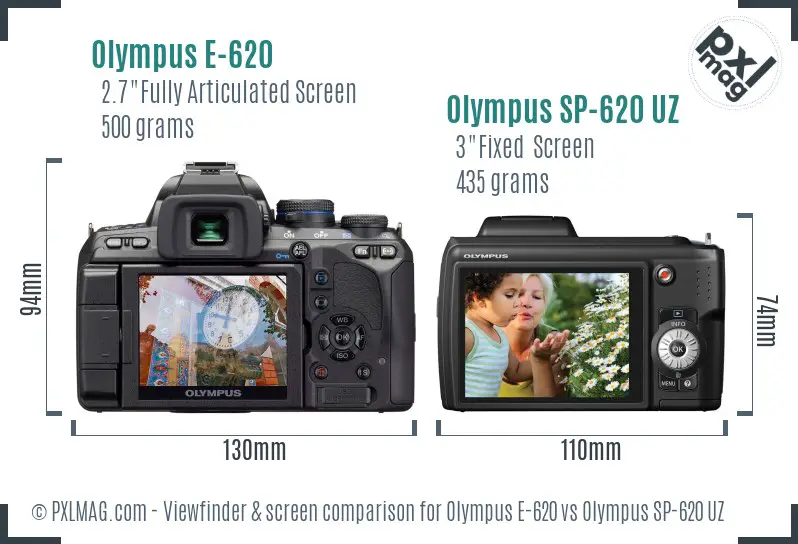 Olympus E-620 vs Olympus SP-620 UZ Screen and Viewfinder comparison