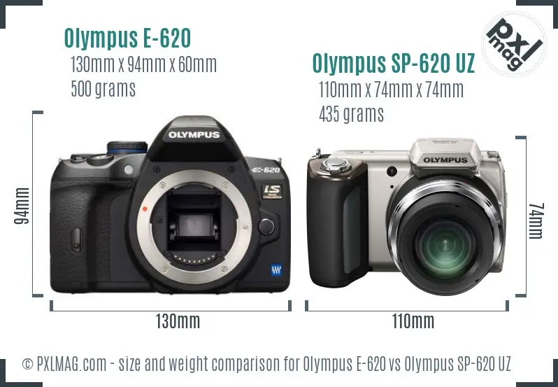 Olympus E-620 vs Olympus SP-620 UZ size comparison