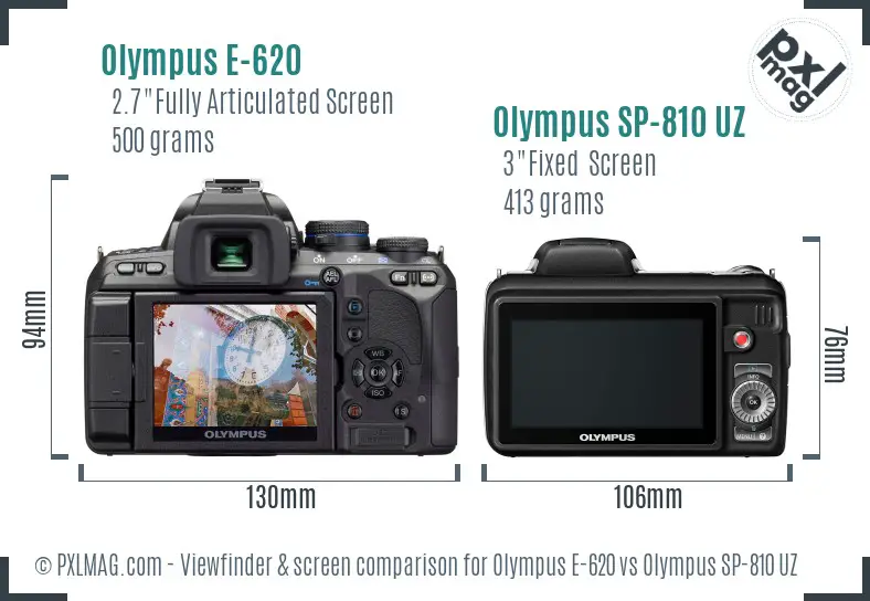 Olympus E-620 vs Olympus SP-810 UZ Screen and Viewfinder comparison
