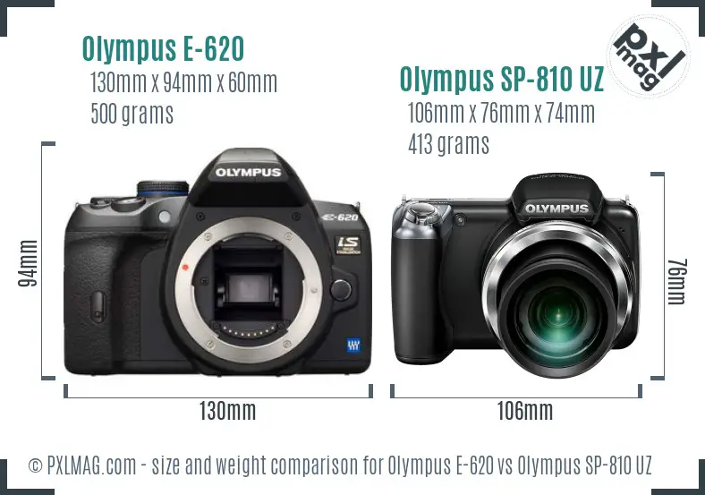 Olympus E-620 vs Olympus SP-810 UZ size comparison