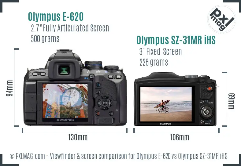 Olympus E-620 vs Olympus SZ-31MR iHS Screen and Viewfinder comparison