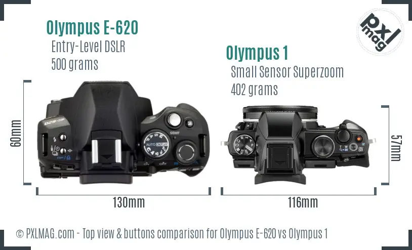 Olympus E-620 vs Olympus 1 top view buttons comparison