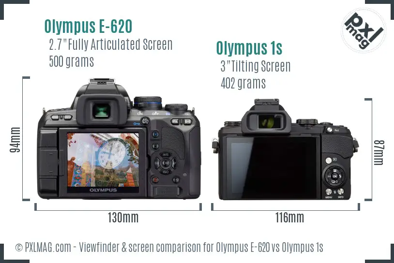 Olympus E-620 vs Olympus 1s Screen and Viewfinder comparison