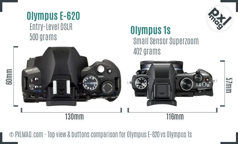 Olympus E-620 vs Olympus 1s top view buttons comparison