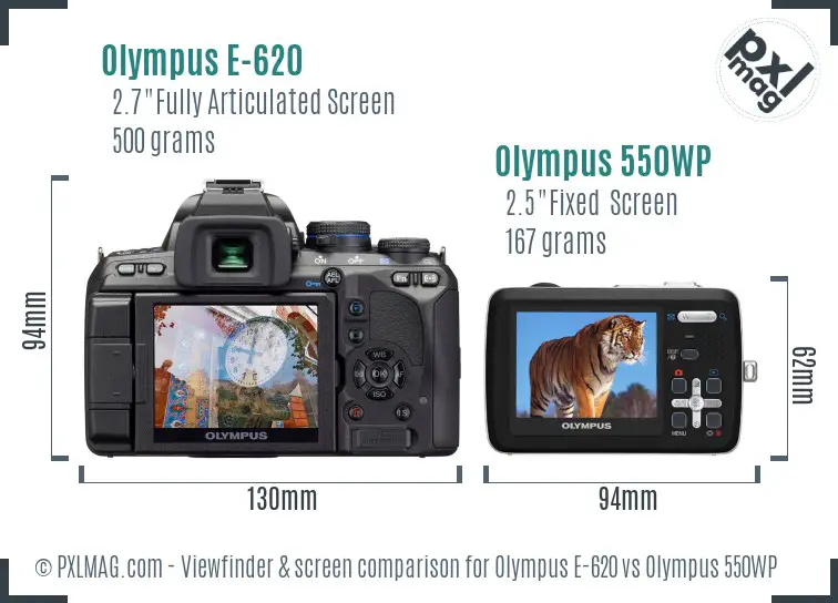 Olympus E-620 vs Olympus 550WP Screen and Viewfinder comparison