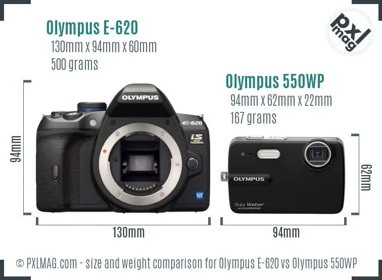 Olympus E-620 vs Olympus 550WP size comparison