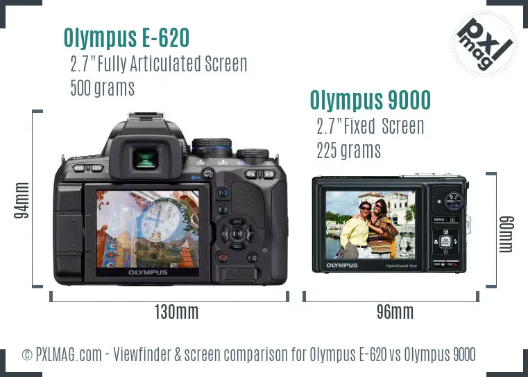 Olympus E-620 vs Olympus 9000 Screen and Viewfinder comparison