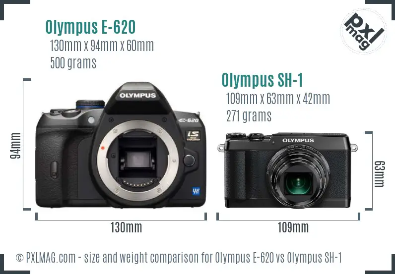 Olympus E-620 vs Olympus SH-1 size comparison