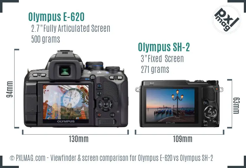 Olympus E-620 vs Olympus SH-2 Screen and Viewfinder comparison