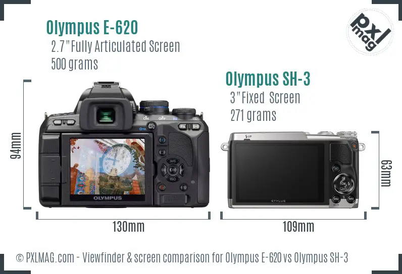 Olympus E-620 vs Olympus SH-3 Screen and Viewfinder comparison