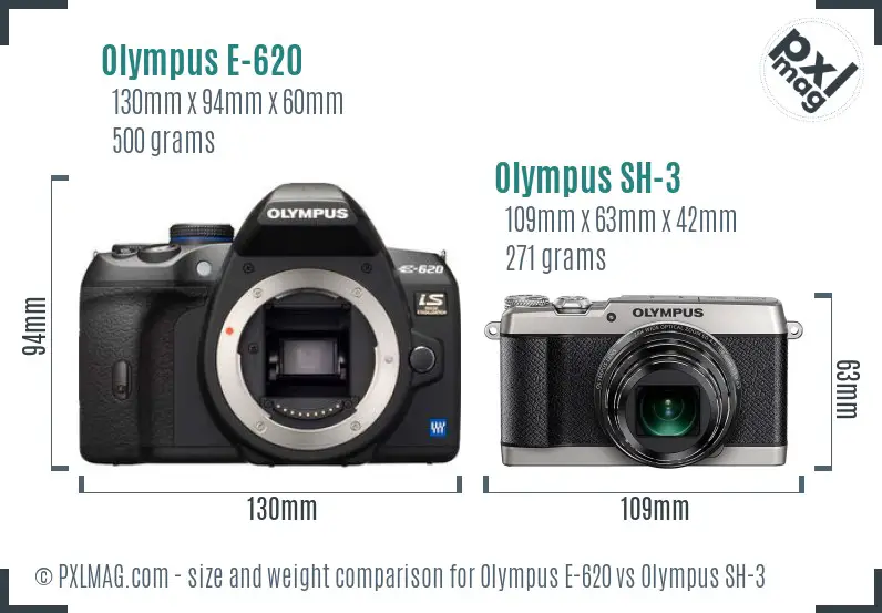 Olympus E-620 vs Olympus SH-3 size comparison