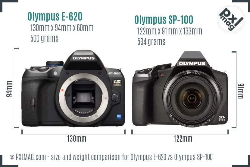 Olympus E-620 vs Olympus SP-100 size comparison