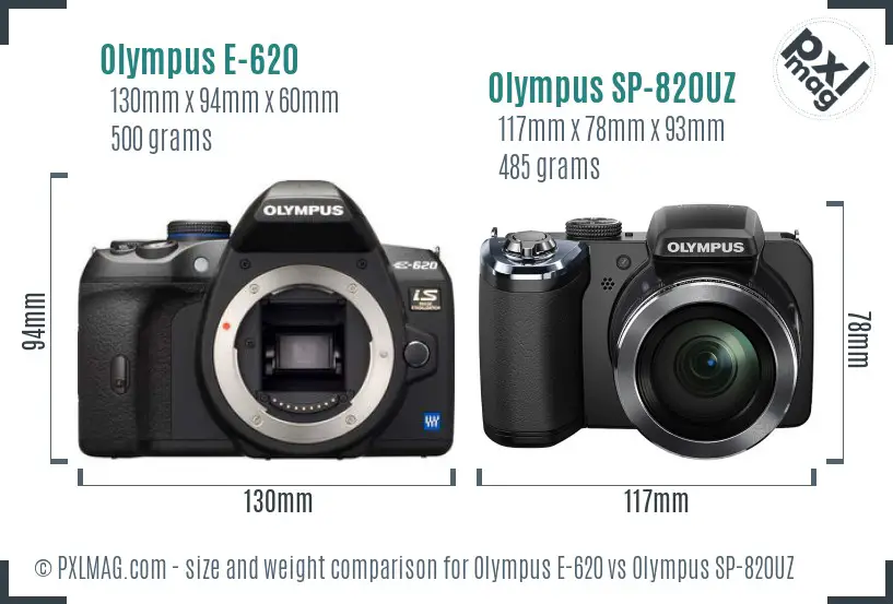 Olympus E-620 vs Olympus SP-820UZ size comparison
