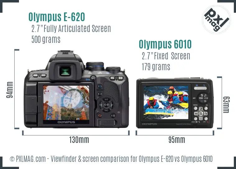 Olympus E-620 vs Olympus 6010 Screen and Viewfinder comparison