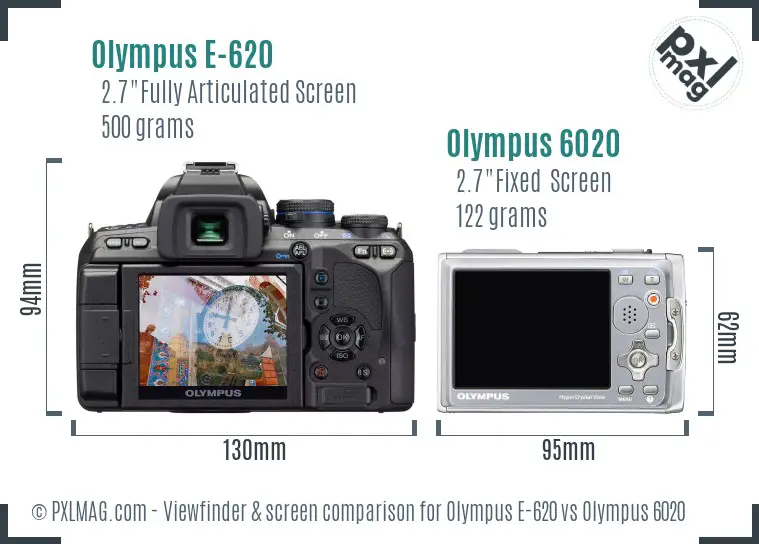Olympus E-620 vs Olympus 6020 Screen and Viewfinder comparison