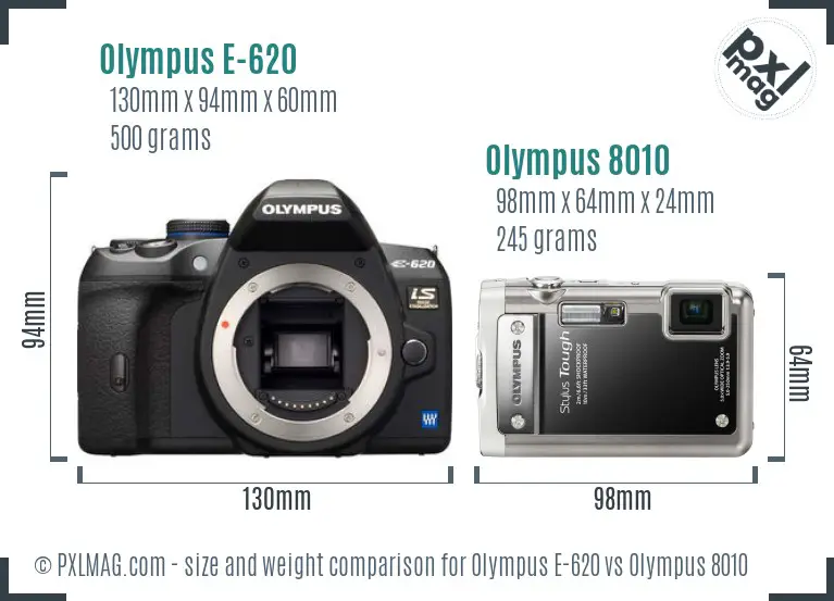 Olympus E-620 vs Olympus 8010 size comparison