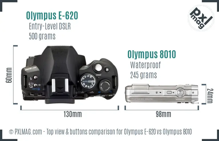 Olympus E-620 vs Olympus 8010 top view buttons comparison