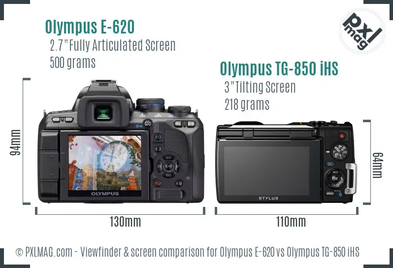 Olympus E-620 vs Olympus TG-850 iHS Screen and Viewfinder comparison