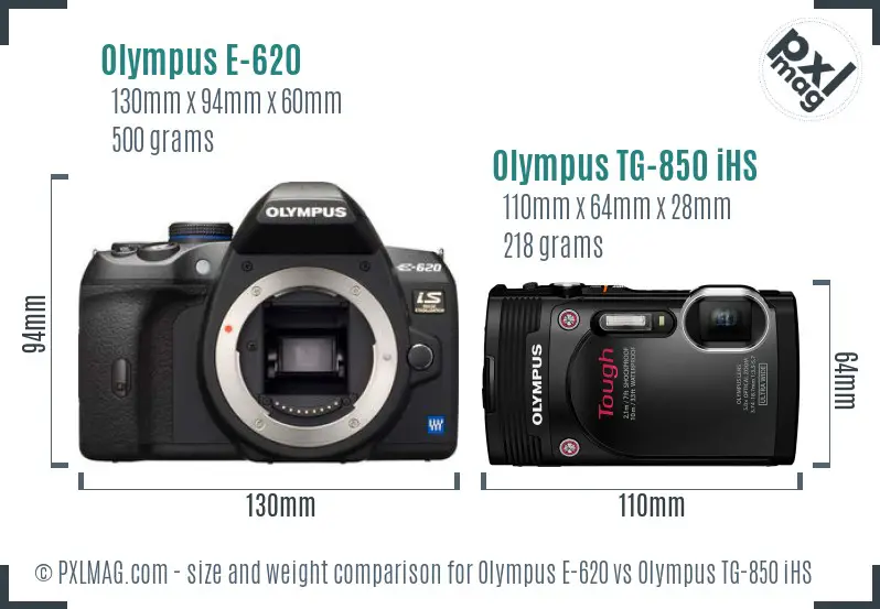 Olympus E-620 vs Olympus TG-850 iHS size comparison