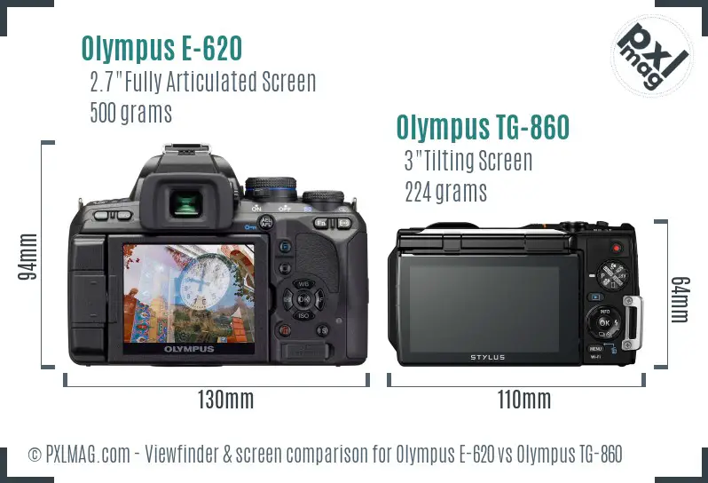 Olympus E-620 vs Olympus TG-860 Screen and Viewfinder comparison