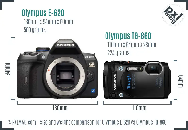 Olympus E-620 vs Olympus TG-860 size comparison