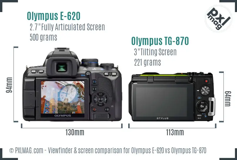 Olympus E-620 vs Olympus TG-870 Screen and Viewfinder comparison
