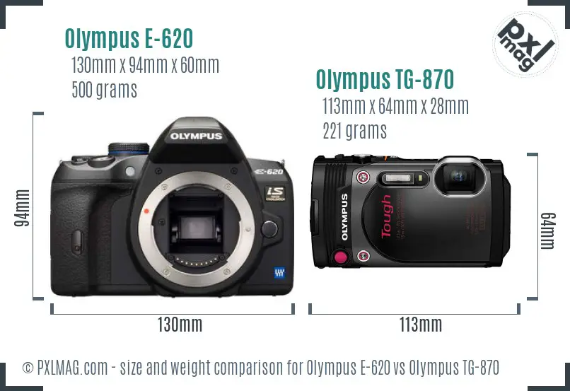Olympus E-620 vs Olympus TG-870 size comparison