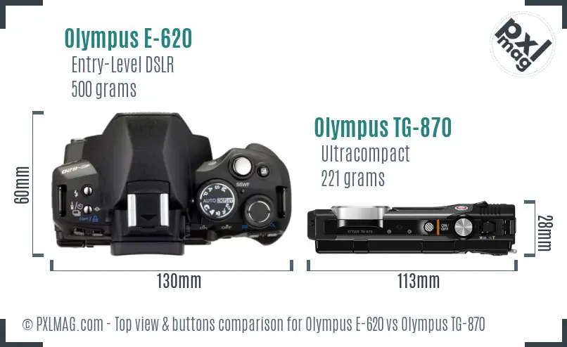 Olympus E-620 vs Olympus TG-870 top view buttons comparison