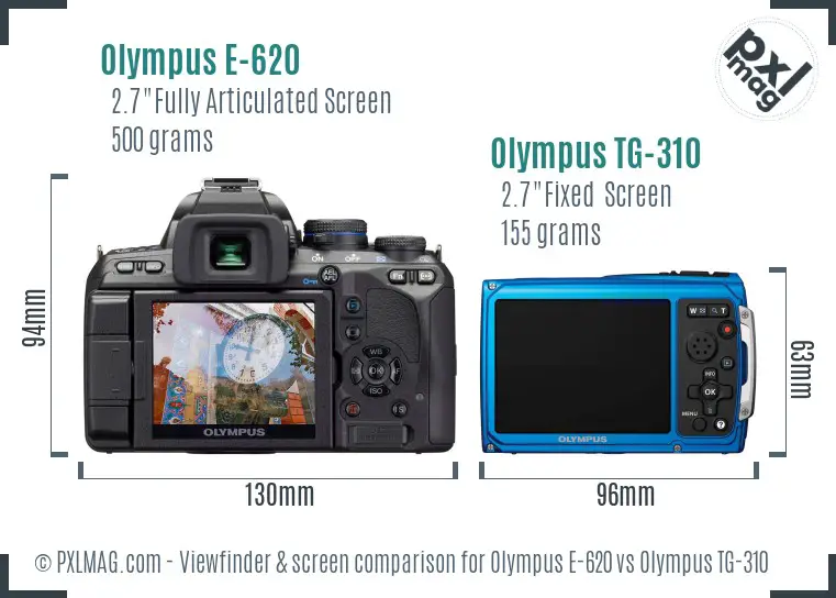 Olympus E-620 vs Olympus TG-310 Screen and Viewfinder comparison