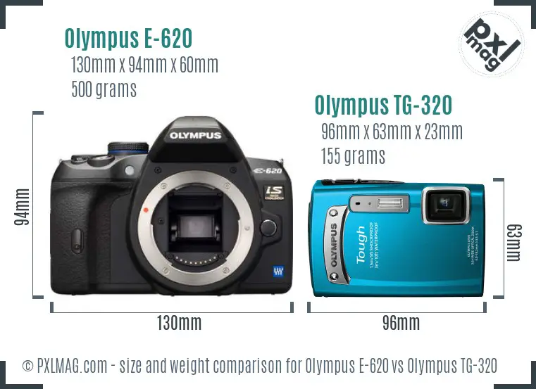 Olympus E-620 vs Olympus TG-320 size comparison