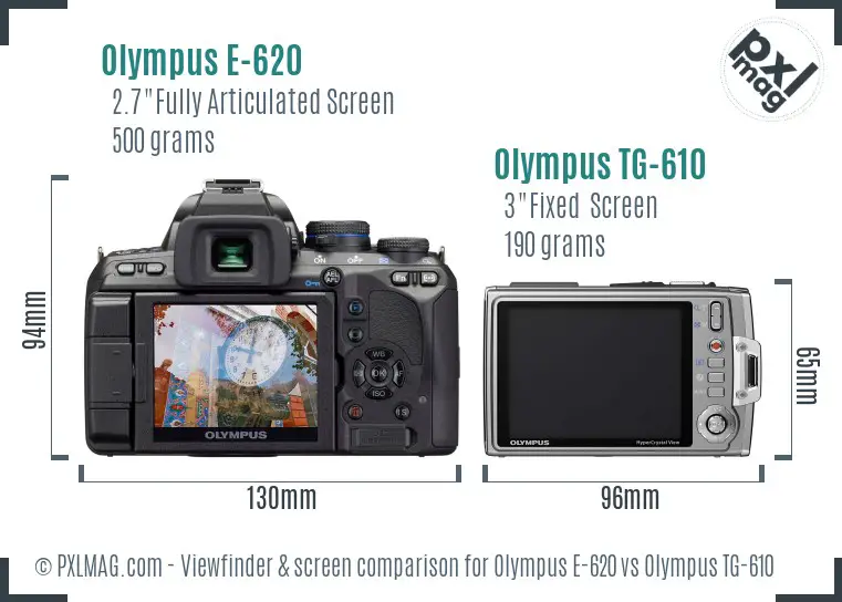 Olympus E-620 vs Olympus TG-610 Screen and Viewfinder comparison