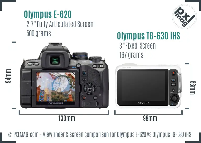 Olympus E-620 vs Olympus TG-630 iHS Screen and Viewfinder comparison
