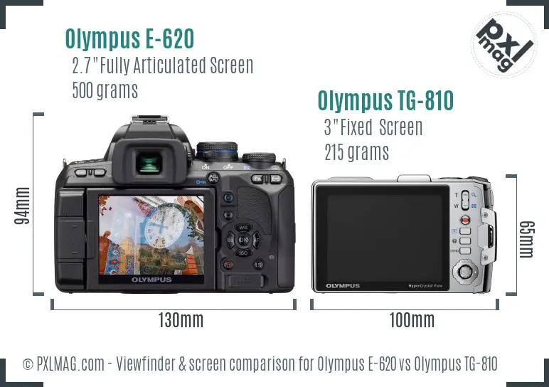 Olympus E-620 vs Olympus TG-810 Screen and Viewfinder comparison