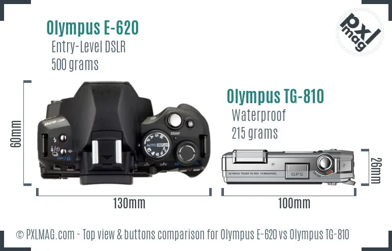 Olympus E-620 vs Olympus TG-810 top view buttons comparison
