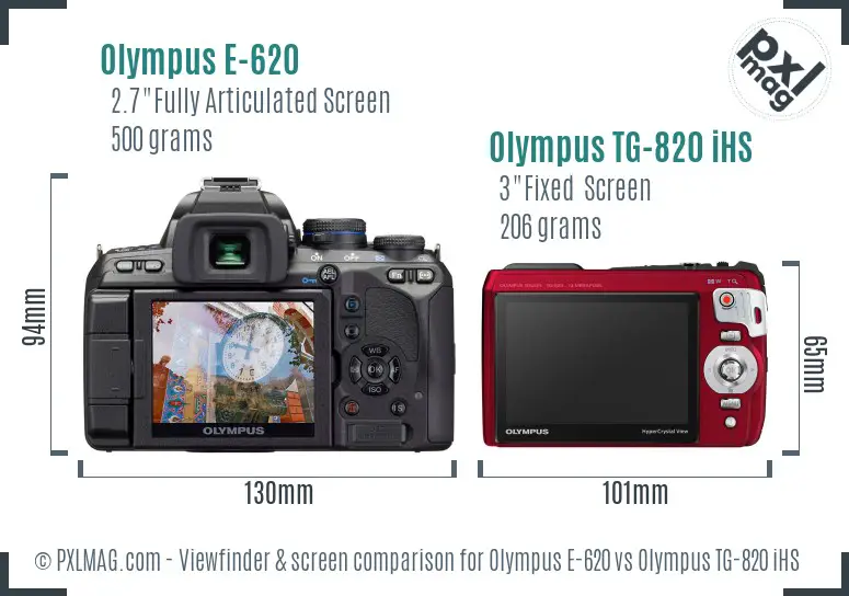 Olympus E-620 vs Olympus TG-820 iHS Screen and Viewfinder comparison